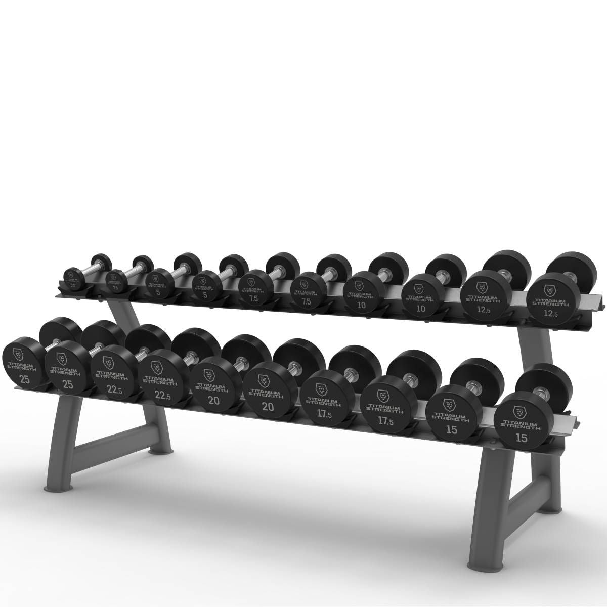 Titanium Strength Pro PU-Hanteln rund mit Rack