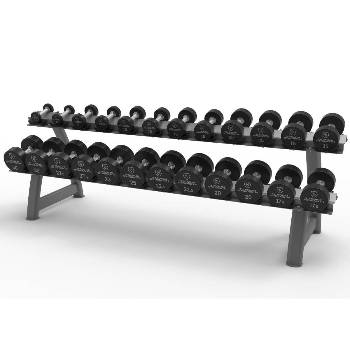 Titanium Strength Gummi-Hantel-Set 2,5-30 kg mit Rack HD30