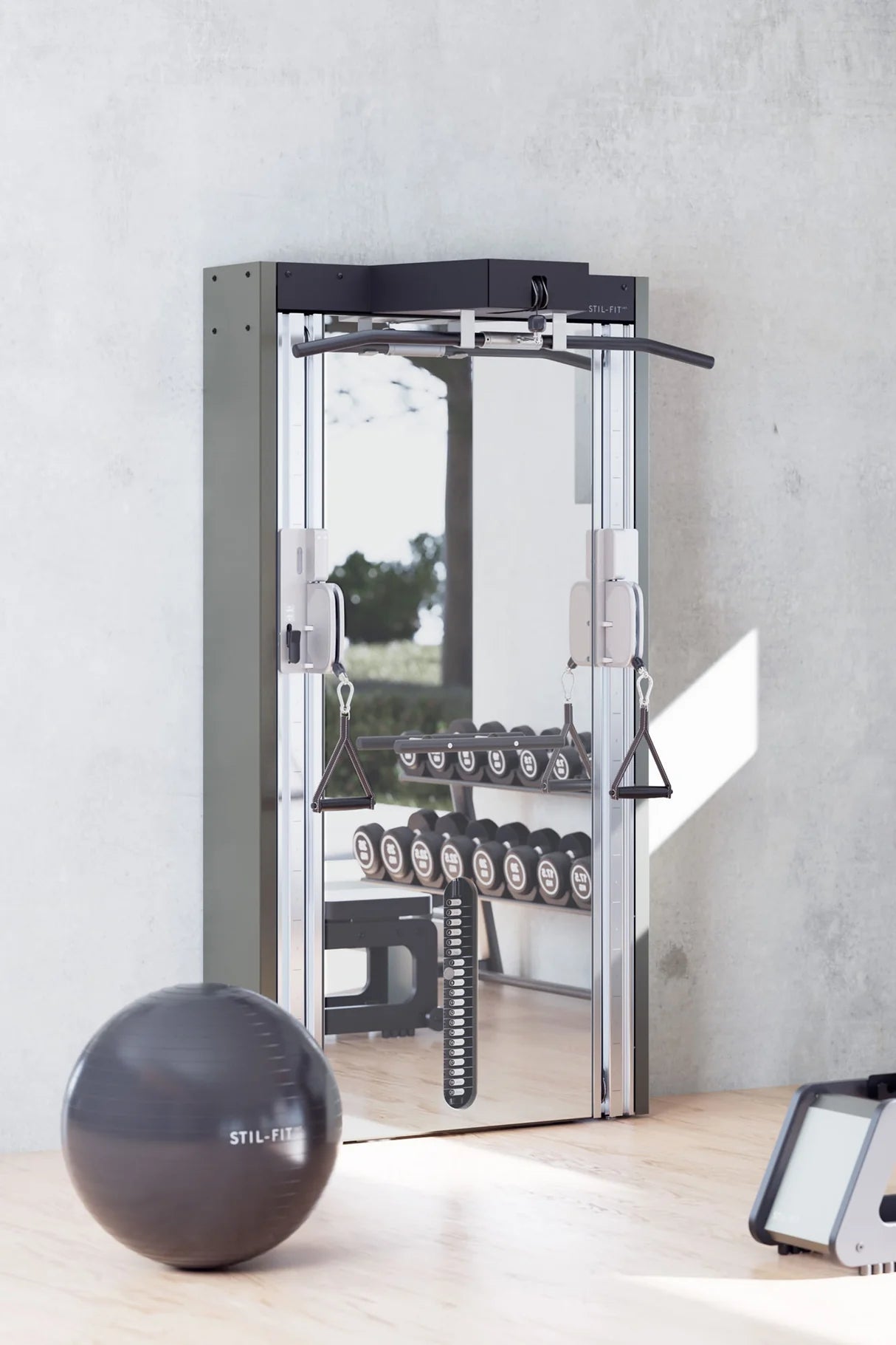 Stil-Fit Kabelzug PRO Walnuss – Aufstellung im Wohnraum