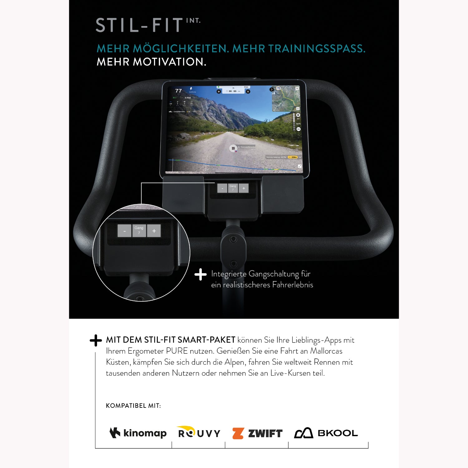 Stil-Fit Smart-Paket – Halterung am Lenker des Bikes montiert