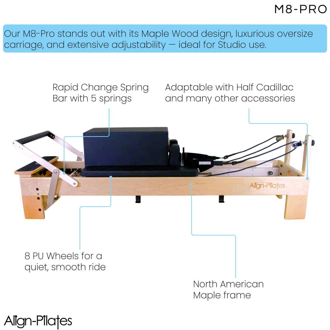 Align Pilates M8 Pro Reformer (inkl. Sitting Box) – Ansicht 9 — Pilates Reformer | Align Pilates
