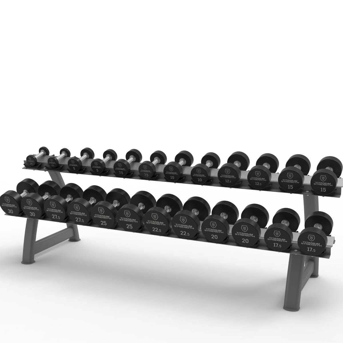 Titanium Strength Pro PU-Hanteln rund mit Rack