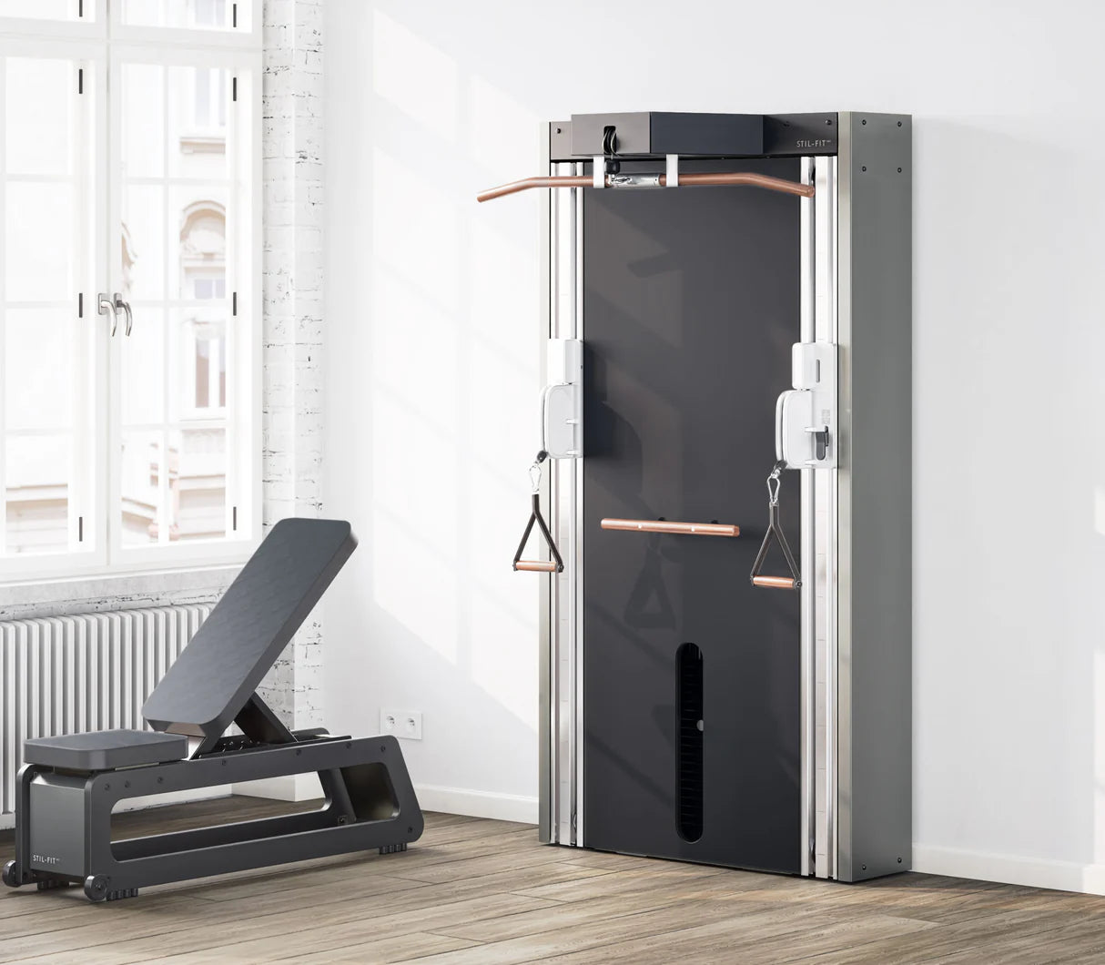 Stil-Fit Kabelzug PRO Spiegelfront – Aufstellung im Wohnraum